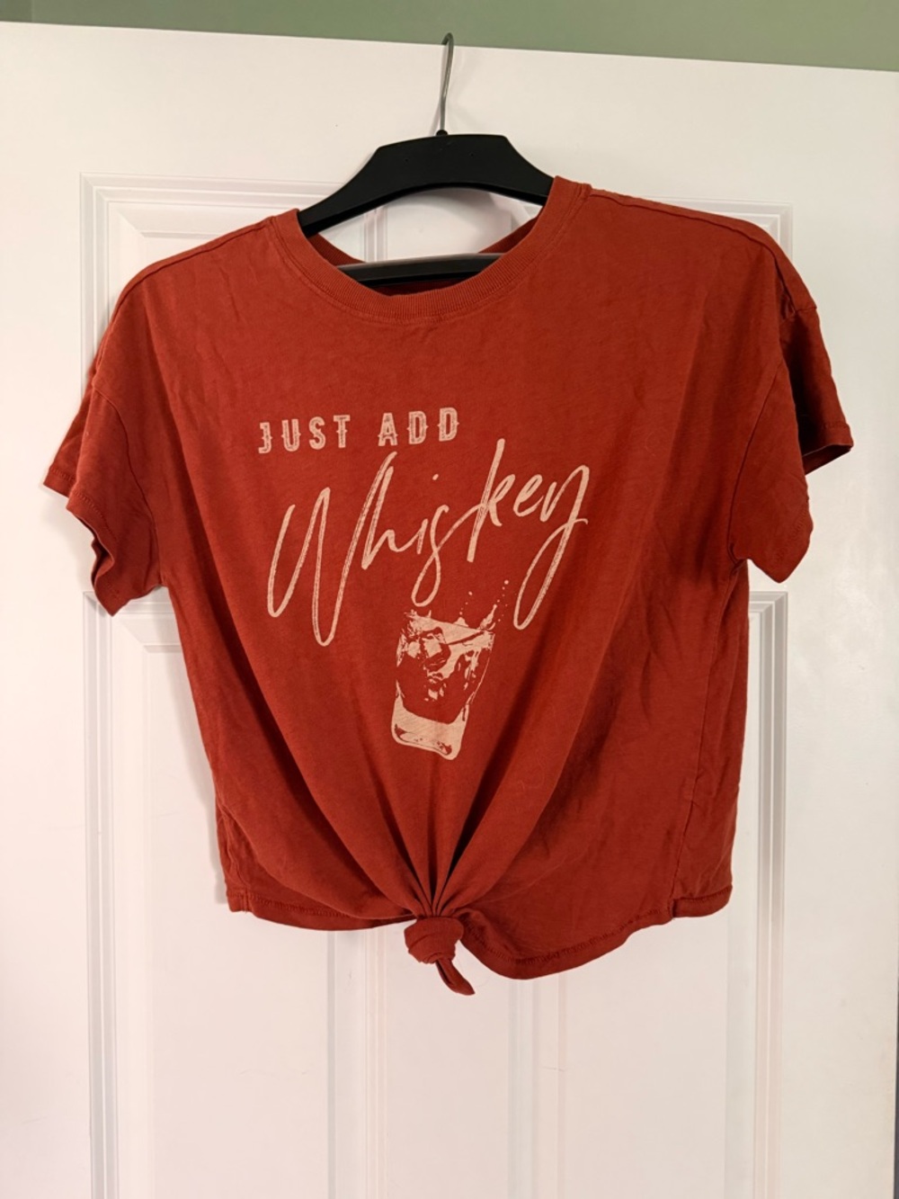 Shyanne Rust Orange 'Just Add Whiskey' Tie-Front Tee